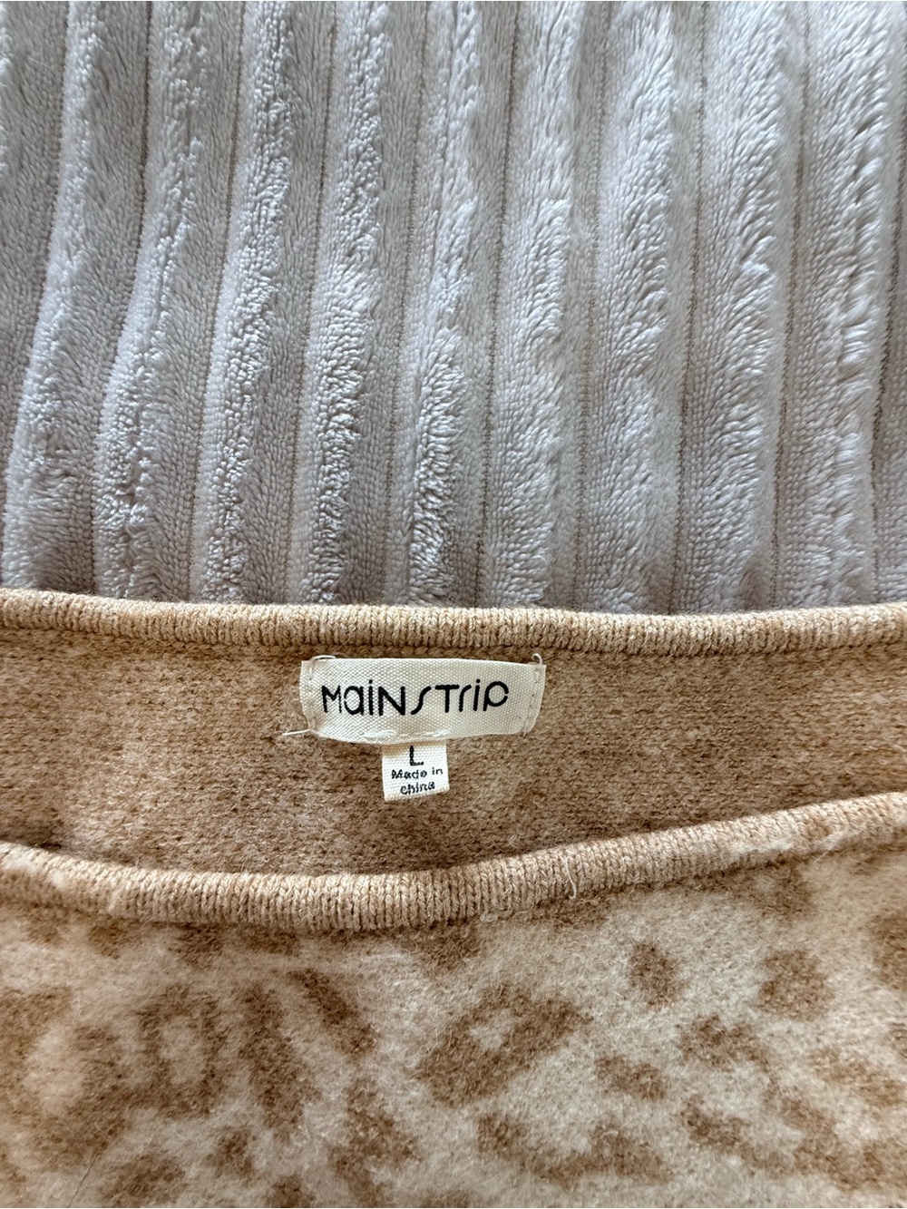 Main Strip Tan Leopard-Print Crewneck Sweater